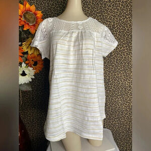 🌴3/$30🌴DOE & RAE Mustard Striped Embellished Embroidered Top NWT